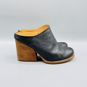 Kork Ease Shoes Womens 8 Black Leather Mule Clogs Closed Toe Sandals Block Heel